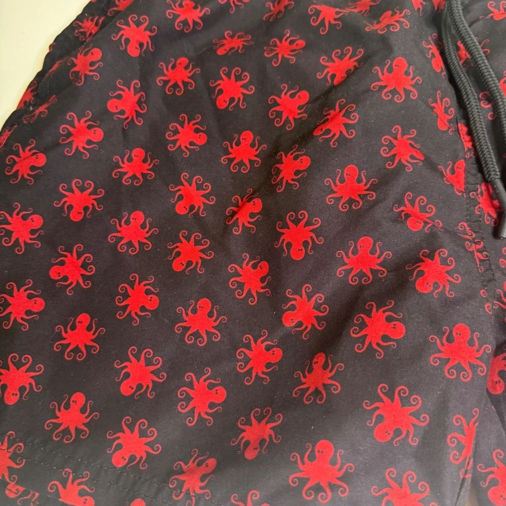Johnny Cotton Mens XL‎ Octopus Print Swim Trunks Black Red Quick Dry Polyester